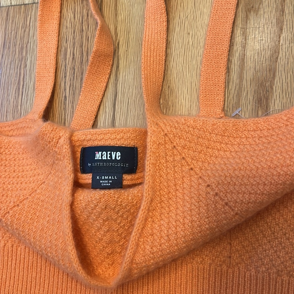 ✨ MAEVE Anthropologie ✨ Coral Orange Cashmere Cropped Sweater Tank Top XS $98 - Picture 4 of 9